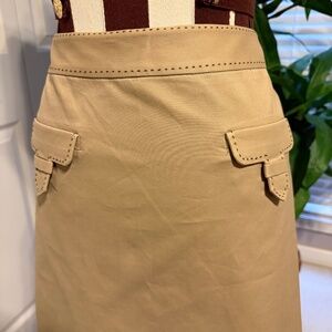 J.McLaughlin Skirt Womens 4 Tan Camel A-Line Lined Front Faux Pockets Back Zip